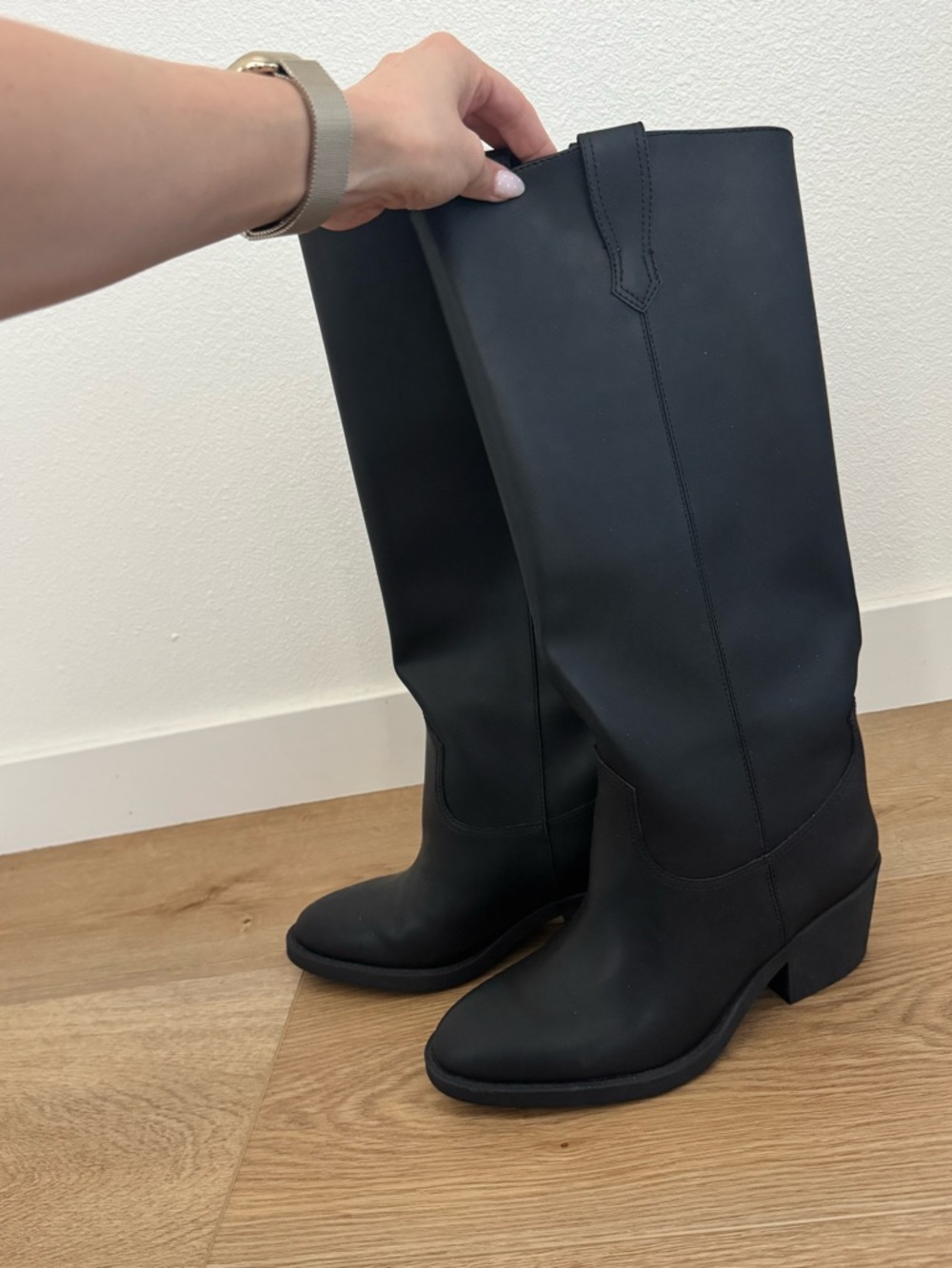 H&M Black Tall Western-Inspired Block Heel Boots
